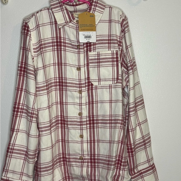 Classic Red and White Button Down Shirt with Plaid Design - Picture 1 of 1